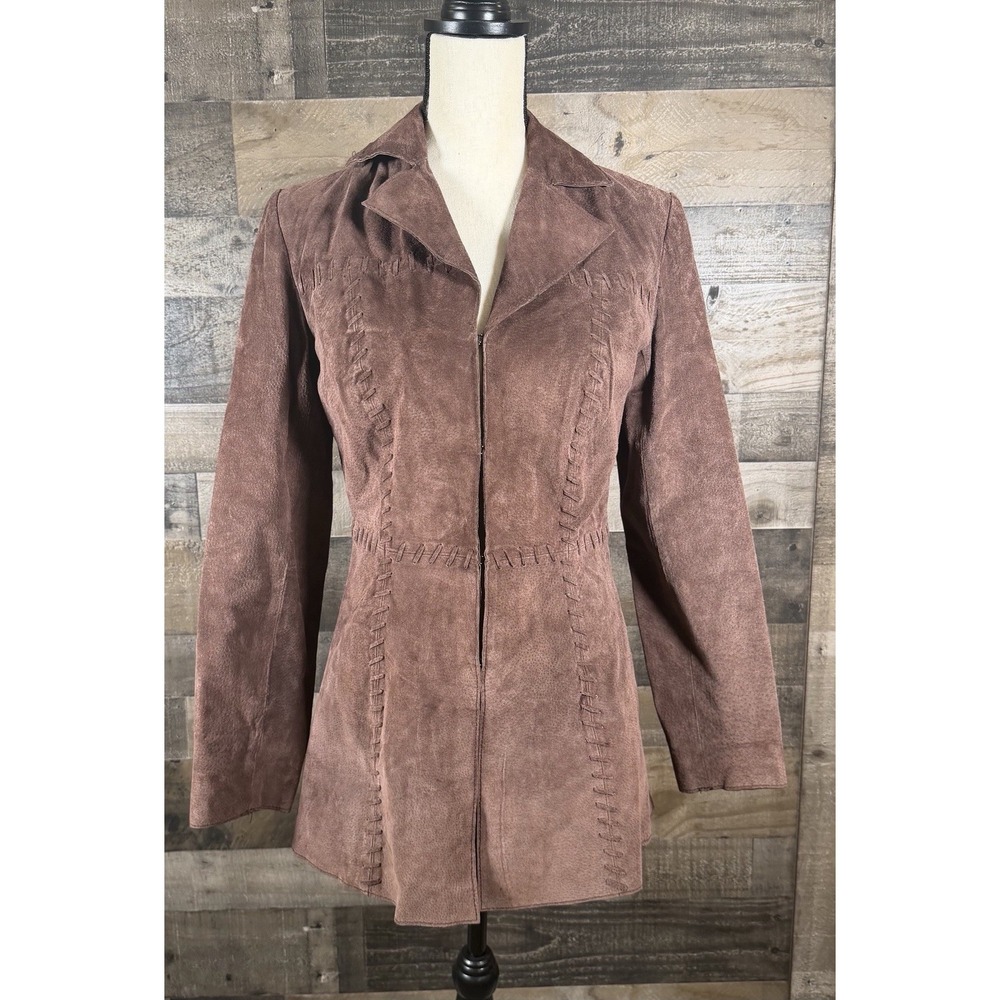 Sonoma Jean Co Jacket Womens XS Brown Suede Whipstitch Hippie Western VTG 90s